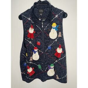 Designer Originals Studio 1X Ramie Cotton Blend Snowman Holiday Sweater Vest